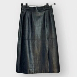 HUGO BOSS Women's Leather Pencil Skirt Leather Skirt Black Model Seminca Neu Sz0